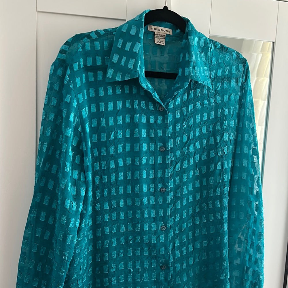 Notations blue button down blouse size L